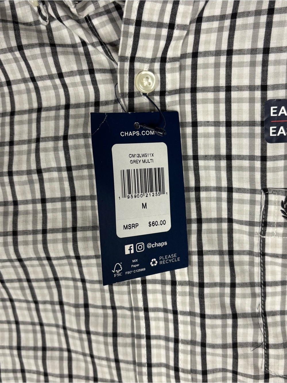 NWT Chaps Mens Medium Plaid Long Sleeve Button Down Shirt Grey Multi Easy Care - Picture 3 of 9